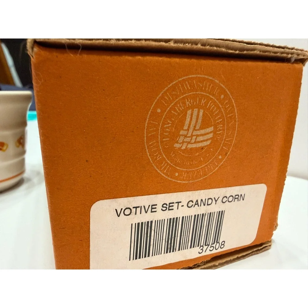Longaberger Pottery Candy Corn 2 Pack Votive Cups Halloween Decor 37508 USA Made